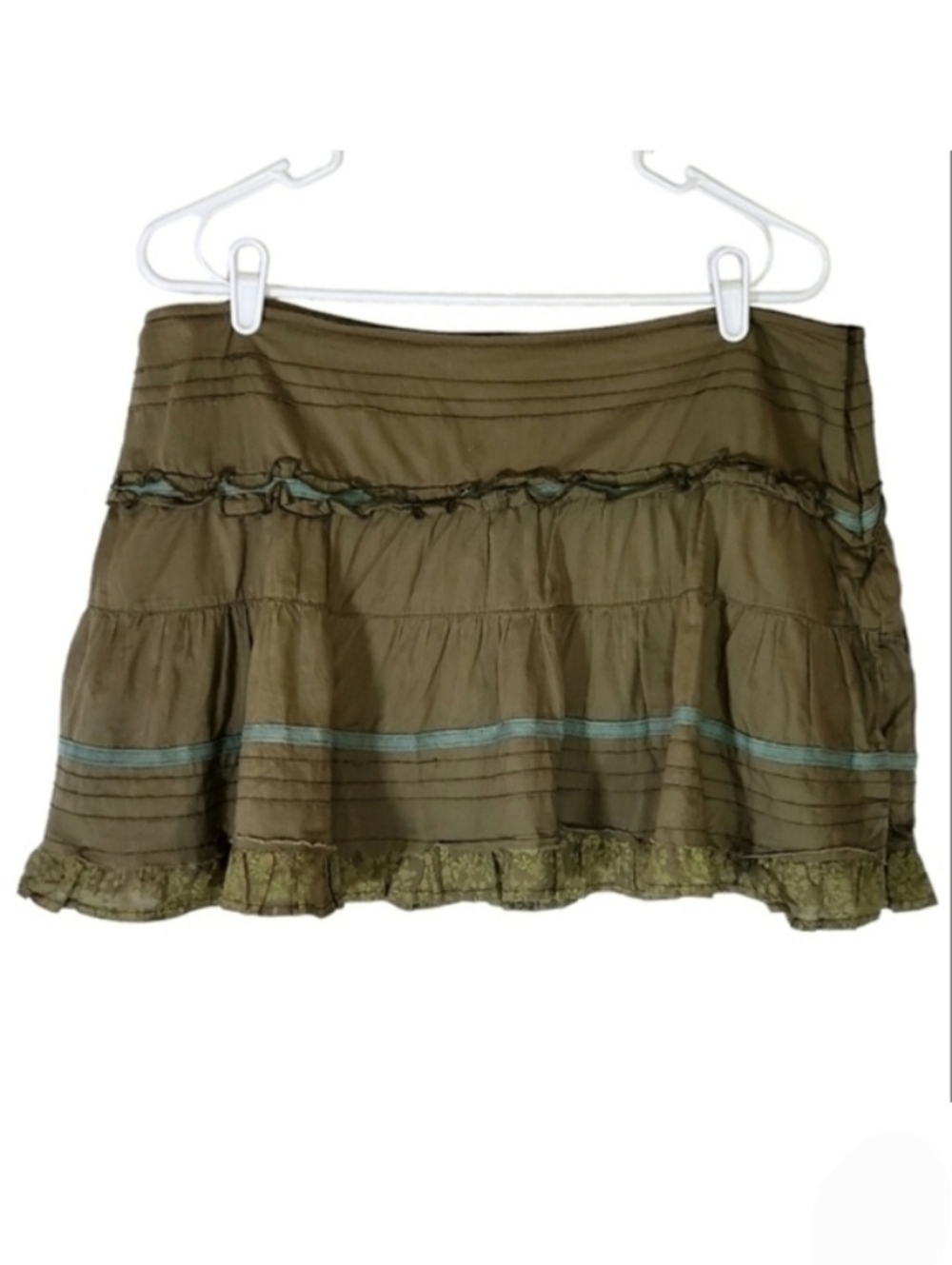 1185 * Soulmates Vintage Y2K Ruffle Mini Skirt Olive Green Size 13